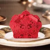 100st Red Laser Cut Hollow Candy Box med band Bröllopsfest Favoriter Presentförpackningar Väskor Ny