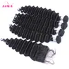 5 pcs Lote Brazilian Deep Wave cabelo virgem encaracolado com fechamento brasileiro profundo cabelo humano tecida com fechos de renda extensões de cabelo remy