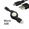 Retrátil Micro USB Cabo universal em torno de 80 cm preto branco cor estoque disponível em Polybag DHL frete grátis