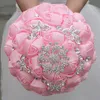 Pink Wedding Bridal Bouquets Handmade Flowers Sweet 15 Quinceanera Bouquets Pearls Crystal Rhinestone Rose Bridal Holding Brooch W268n