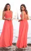 New Coral Beach Principal Vestidos Longa Sem Mangas Lace Top Chiffon Saia Verão Formal Casamento Festa de Casamento Estilo Country Feito