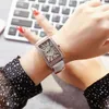 Diamant de luxe dames montre Fashopn femmes montres moderne strass rectangle cadran bracelet en cuir montre-bracelet à quartz pour les filles dame 2787
