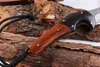 Top Quality Damascus Steel Survival Straight Hunting Knife 58HRC Rosewood&Ebony Handle Fixed Blade Knives with Leather Sheath