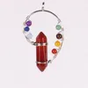 7 Chakra Naturlig Ädelsten Quartz Healing Point Wire Wrap Crystal Hexagonal Prism Pendent Nature Carnelian Lapis Syntetisk Golden Sand Stone