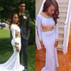 Long Elegant African White Prom Dresses Mermaid O-Neck with Gold Crystal Beading dress for graduation vestido de formatura