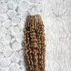 Brazylijska Kinky Curly Hair Micro Loop Human Hair Extensions 100g # 8 Light Brown Zroszony Micro Link Extensions