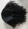 ショートハイポニーテイルダークブラウン＃2人間の髪の変態巻き巻き毛のアフロポニーテールクリップヘアエクステンション巾着ポニーテールのヘアピース