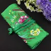 Portable Embroidered Travel Roll Up Bag for Cosmetic Makeup Storage Silk Brocade Drawstring 3 Zipper Pouch Women Clutch Coin Purse