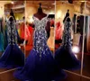 2020 New Sexy Bling Navy Blue Prom Dresses Sweetheart in rilievo di cristallo Tulle Mermaid Sweep Train Abiti da sera del partito Abiti da sera personalizzati