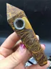 1 pçs cristal de jade de seda dourada Cachimbo de varinha de cristal de quartzo dourado natural Tubo de quartzo de jade dourado cura tabaco