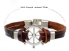 Leather Cords Charm Wrap Bracelets for Men Retro Hipe Rudder Anchor Cowhide Rope Hand Made Weave Bracelet Male Bangles Wholesale