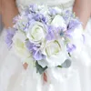 Perle di pizzo di seta Bouquet da sposa Peonie Rose Bouquet da sposa rustico chic Bouquet bianco Nebbia viola Bouquet da sposa Artificiale