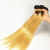 1b 27 Honigblonde Ombre peruanische jungfräuliche Haare mit Spitzenverschluss 3 Bündel Straight Hair Webs mit dunklen Wurzeln braune blonde Spitze 7105177