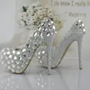 シルバーラインストーン美しいウエディングパーティー女性ハイヒールの結婚式の靴花嫁の標識の靴ポンプサイズ34-43ブライドメイドシューズ