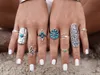 idealway Boho Vintage Gypsy Silver Joint Knuckle Nail Midi Finger Ring Anello turchese Set di 9 anelli