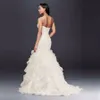 НОВЫЙ! Органза русалка свадебное платье с вздохнутой юбкой без бретелек с бисером Sash кружева плиссированные свадебные платья платья WG3832
