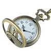 Wholesale-New Arrivals Antique Bronze Hollow Nightmare Before Christmas Pocket Watch Necklace Men Fob Quartz Watch Gift