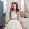 Цветочные платья для девочек для свадьбы Blush Pink Custom Maze Princess Princess TUTU CLIPICED APPERICED Кружева лук детей Первые причаины