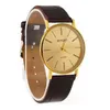 Luxury Golden Gentle Men Man Leather Band Watch Quartz Wrist Watches