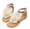 Gladiator sandals for women bohemian beaded summer flower flat heels flip flops women's shoes T-straps sandals size 35-43