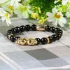 Biżuteria Moda Hurtownie 8mm Faceted Blue and Black Agate Stone Micro Pave Dwuosobowa Czaszka Zroszony Bransoletki Dla Mężczyzn