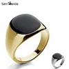 Wholesale- Size 7-12 Vintage Men Jewelry Stainless Steel Ring Fashion Minimalist Design Plated Gold Black Enamel Mens Rings sa779