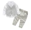 양복 조끼 + 스트라이프 바지 어린이 의류 정장 의상 어린이 세트 W038 + 새로운 아기 소년 3PCS 의류 세트 화이트 셔츠