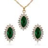 Green Crystal Gold Color Jewelry Set Necklace+Earrings For Women Cubic Zircon Necklace Earrings Water Drop Design