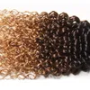 Betyg 9a Peruvian Virgin Hair Kinky Curly Weaves Tre 3 Tone 1B 4 27 Honung Blondin Ombre Mänskliga Hårförlängningar 3 Bundlar Lot