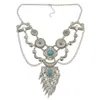 idealway Boheemse stijl zilver vergulde ketting gesneden turkoois edelsteen hanger ketting