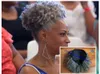 100% cabello real gris hojaldre afro cola de caballo clip de extensión de cabello en Remy afro rizado rizado cordón cola de caballo extensión de cabello gris 120g