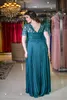 Goedkope plus size kant avondjurken met korte mouwen pure bateau nek een lijn geplooide prom jurken goedkope vloer lengte chiffon formele jurk