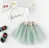 Nya sommarflickor klänning uppsättning baby barn bokstäver bomull t-shirt + broderi blomma spets tulle kjol 2pcs kläder kostym barn outfits 13031