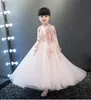 Nouvelle Arrivée Rose Tulle Exquis Dentelle Fleur Fille Robe Cheville Longueur Baptême Fête De Bal Princesse robe Filles De Mariage Robe D'anniversaire