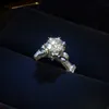 Corona di lusso intarsiata con diamante CZ in oro bianco 14KT Anello di fidanzamento con fede nuziale Anello di promessa per le donne2549