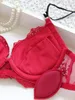 New 2019 high quality Cute pink blue black red gather sexy white lace embroidery pad thin models girls underwear Bra Set4914931