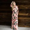 New Mulheres Moda Casual vestido solto Confortável Manga comprida Floral Imprimir Maxi Vestidos Plus Size frete grátis