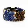 Goedkope sieraden groothandel 10 stks / partij 8mm blauwe zee sediment stenen kralen met een rang tijger oog steen energie macrame armbanden