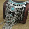 Großhandel-Böhmische Lange Quaste Halskette Frauen Boho Gypsy Münze Türkis Aussage HalskettenAnhänger Mode Türkischen Schmuck Collier Femme