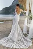 2019 Sexy Back Mermaid Wedding Dress Summer Beach Boho Applique Lace Long Sleeves Bridal Gown Plus Size Custom Made Vestido De noiva