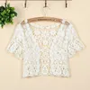 Fashion Short Sleeve Cutout Cape Open Stitch Cardigan Hollow Out Crocheted Lace Summer Shrugs Gratis frakt