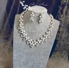 Ny elegant bröllop brud smycken silver rhinestones med elfenben pärlor vackert halsband med öron ringar tjejer prom party tillbehör