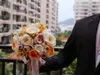 Fairy Bouquets de Noiva de Alta Qualidade Mão de Alta Qualidade Feita Flores com Laço Pérolas Flores De Casamento Nova Chegada Acessórios De Casamento Laranja Com Marfim