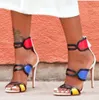 2017 été femmes sandales chaussures de soirée sexy bout ouvert chaussures de célébrité découpes sandales de gladiateur couleur mixte talons hauts talon à lanières