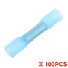 (100 stuks / partij) Soldeer Mouw Krimp Butt Wire Splice Crimp Connector Waterdichte terminals Blauw BHT2 16-14 AWG