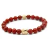 Nya Mäns Julklapp Fine Jewlery Partihandel 10st / Lot Exquisite Natural Röd och Svart Agate Beads Gold Buddha Armband