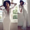 Robe De Soiree Ivory Вечерние платья Ever Довольно Sexy V-образным вырезом Русалка с длинными рукавами Дизайн Формальное Кристалл Длинные вечерние платья