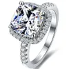 3ct almofada anel 9 * 9mm 18k branco banhado a ouro anel de diamante vintage para mulheres esterlinas de prata jóias halo almofada jóias anel de luxo feminino