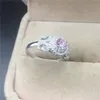 Fint smyckemärke 100% Silod Sterling Silver Diamond CZ Ring Luxury 1.2ct Pink Gemstone Ring Engagement Wedding Bried Ring for Women