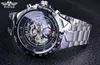 Zwycięzca klasyczny serial Golden Ruch wewnątrz srebrnego stali nierdzewnej szkieletu zegarek najlepsza marka luksusowa moda automatyczna zegarek264i